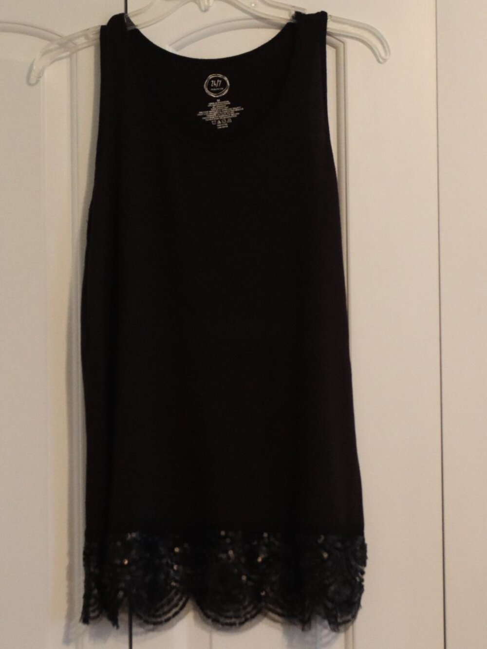 24/7 Maurices Black Tank Sequin Trim Size Medium Rayon/Spandex Blend